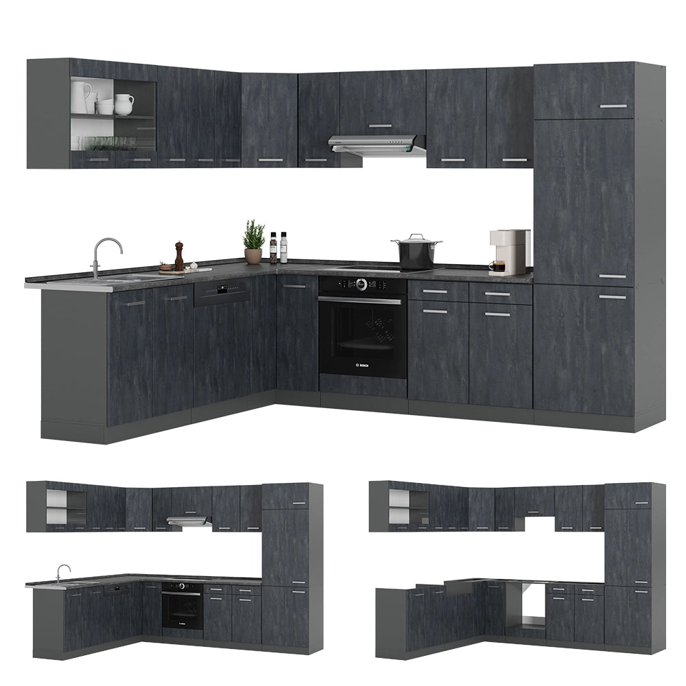 Vicco Cucina angolare completa Calcestruzzo nero/antracite 227 x 287 cm PL Rovere