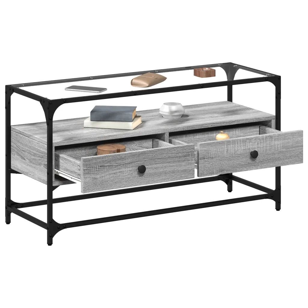 Mobile TV Piano Vetro Grigio Sonoma 98x35x51 Legno Multistrato 846067