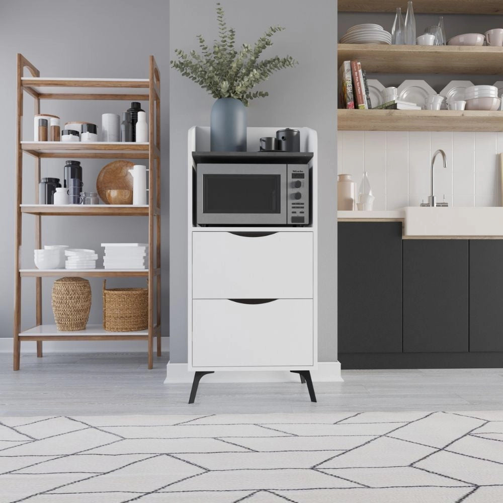 Mobile 2 Cassetti 2 Ripiani 60x36x136 cm in MDF Gorki Bianco e Grigio