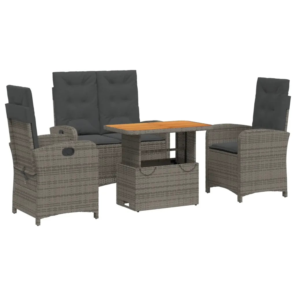 Set da Pranzo da Giardino 4 pz con Cuscini in Polyrattan Grigiocod mxl 90631