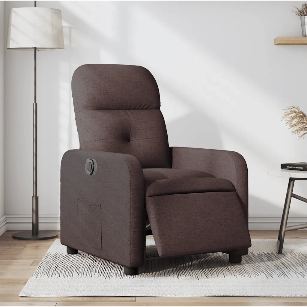 Poltrona | Sedia Relax Elettrica Reclinabile Marrone Scuro in Tessuto