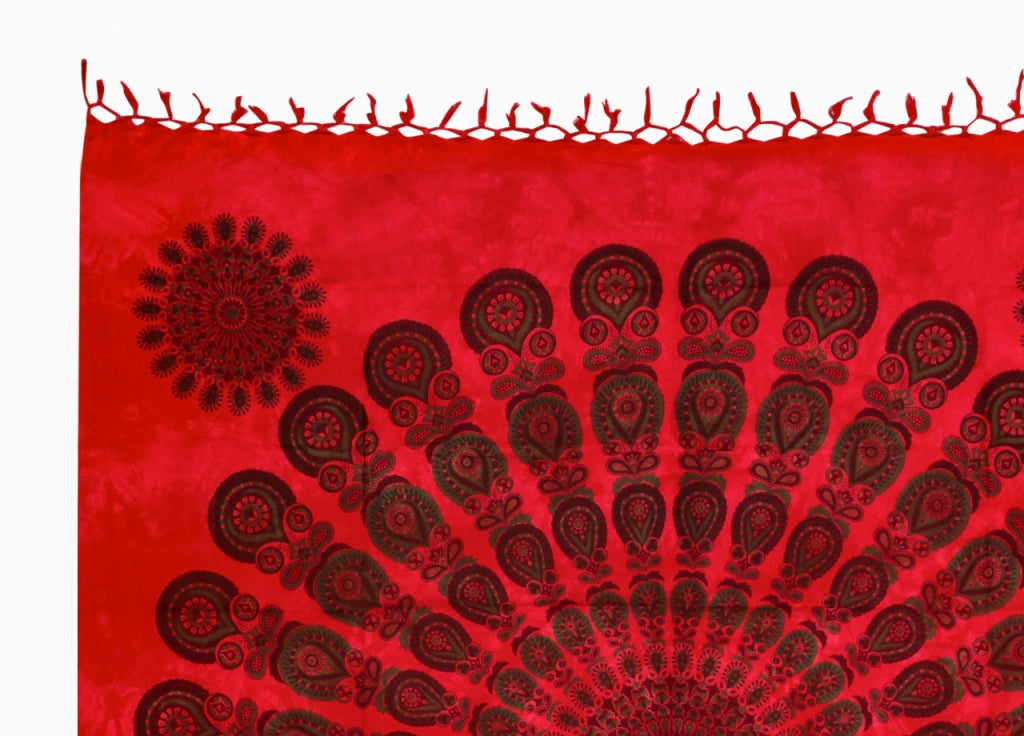 Telo Mare Spiaggia Grande Antisabbia Parasole Modello Batik Pavone - Pavone - Rosso