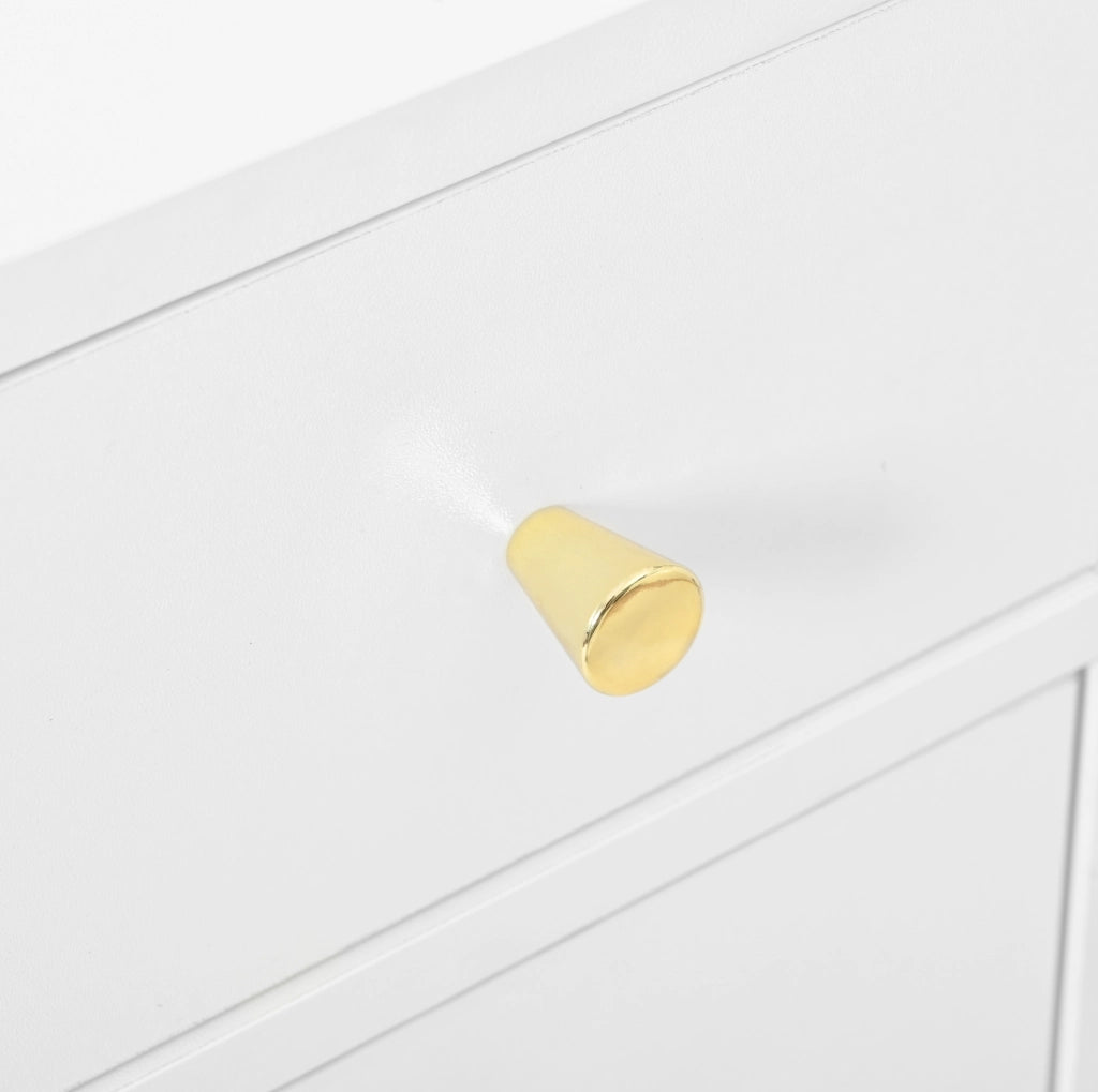 Toeletta bianca con specchio LED, prese, 6 cassetti e 4 ante