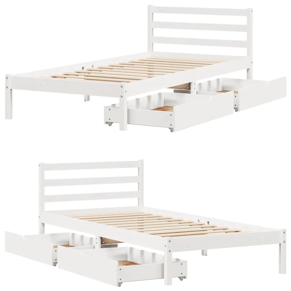 Letto senza Materasso-Struttura Letto Bianco 90x190 cm in Legno Massello Pino 373788