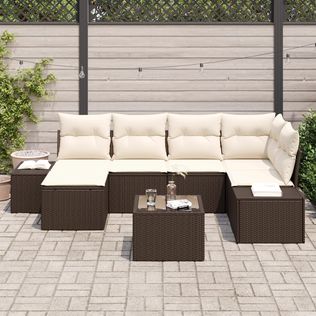 Set da giardino 6 pezzi con cuscini grigio in Polyrattan