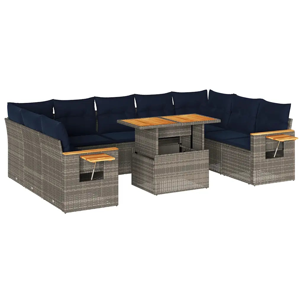 Divano Giardino 10 pz con Cuscini Grigio in Polyrattan Acacia