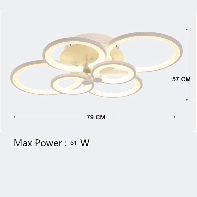 Lampadario Moderno Plafoniera led moderno 6 anelli 47W Luce Bianca Fredda