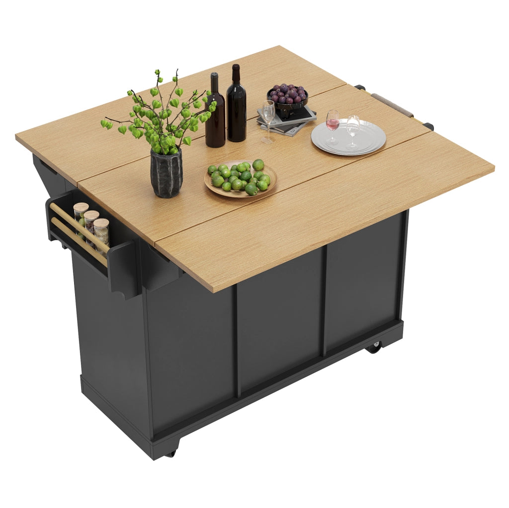 Isola cucina 120x40x95 cm; piano pieghevole; MDF e metallo; nero