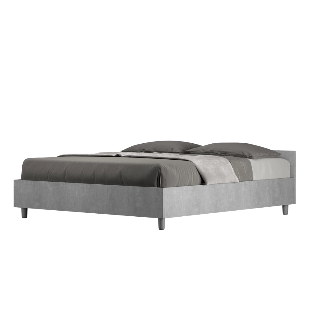 Letto Matrimoniale 160x190 cm con Rete e Contenitore Alzata Comoda Testata Bassa Nuamo Cemento