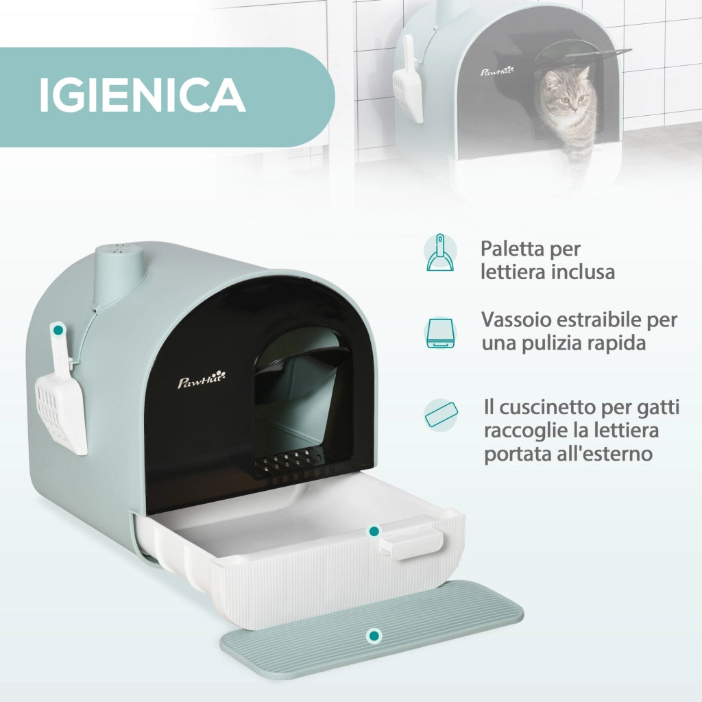 Lettiera per Gatti Chiusa con Filtri ¨C zephmum ¨C Verde PP 43x44x47cm