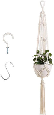 Hanger a fiori in macramé beige - decorazione boho di corda di cotone