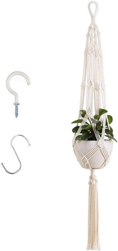 Hanger a fiori in macramé beige - decorazione boho di corda di cotone