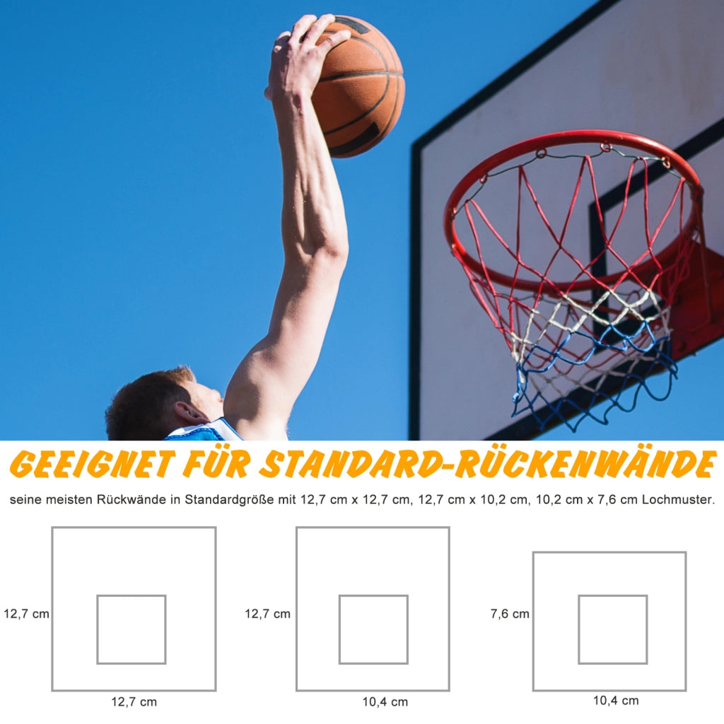 Canestro da basket con rete, 46 cm, tubo in acciaio e nylon, rosso, blu, bianco, ideale per giardino e tempo libero