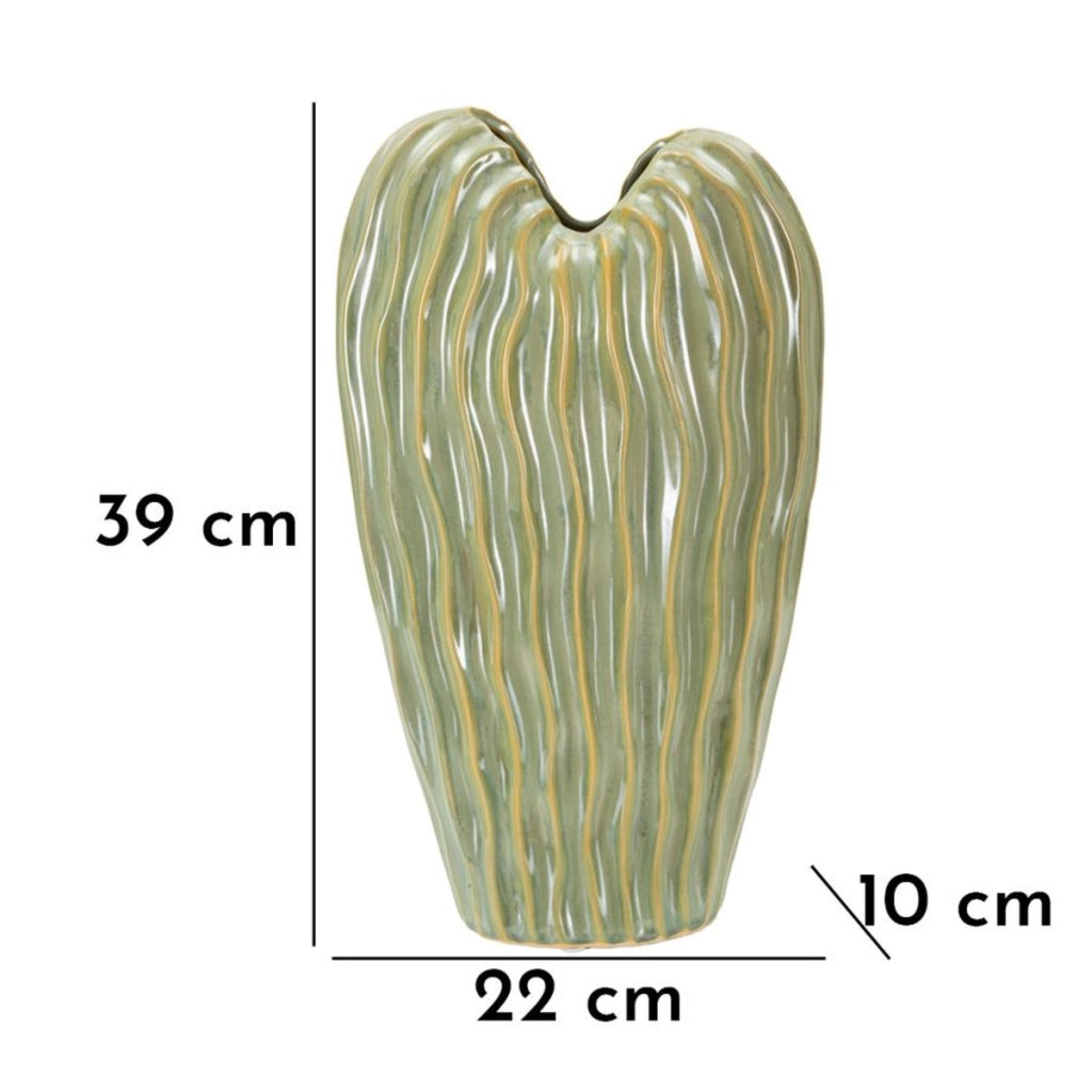 Vaso Decorativo VKH840, Verde, Ceramica, 22x10x39 cm
