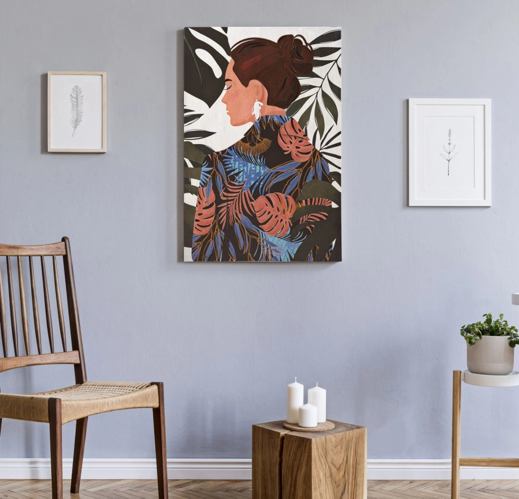 Quadro moderno, stampa dipinta 80x3x120cm Lady Jungle B