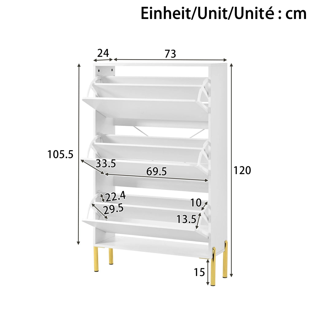 OKWISH Scarpiera con 3 Ante e Ripiani Interni, Senza Maniglie, per Ingresso o Balcone, MDF Bianco, 73 x 24 x 120 cm