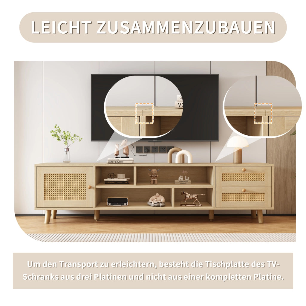 Mobile TV con 2 cassetti; 1 anta e passacavi - per soggiorno - 160x39x40.5 cm - rovere
