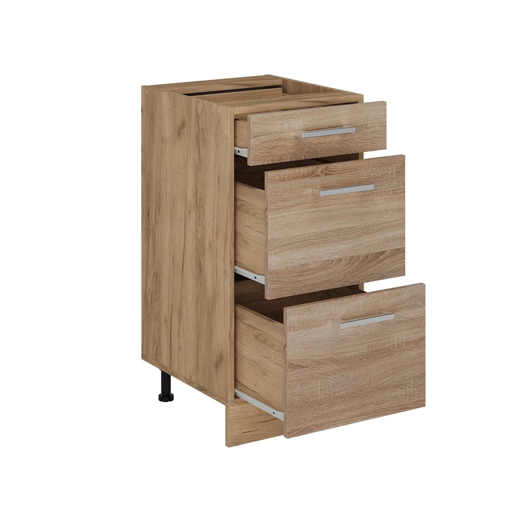 Mobiletto base per cucina R-Line Sonoma/Rovere dorato 40 cm con cassetti, PL Rovere Vicco