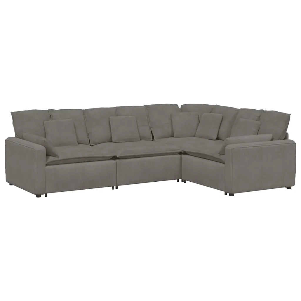 Divano Modulare con Cuscini in Tessuto a Coste Grigio Chiaro 3321167