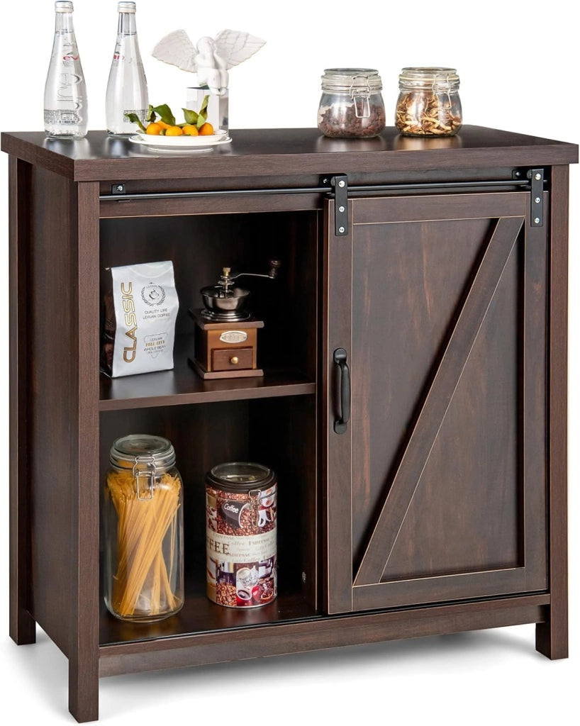 Credenza da Cucina, Armadietto Salvaspazio in Legno con Serranda Scorrevole e 4 Scomparti, Mobiletto a Buffet per Soggiorno, Ingresso e Camera da Letto, 80 x 40 x 82 cm