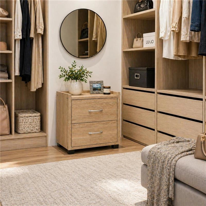 CASSETTIERA IN LEGNO CON DUE CASSETTI COLORE ROVERE DIMENSIONI 43X40X43,5CM