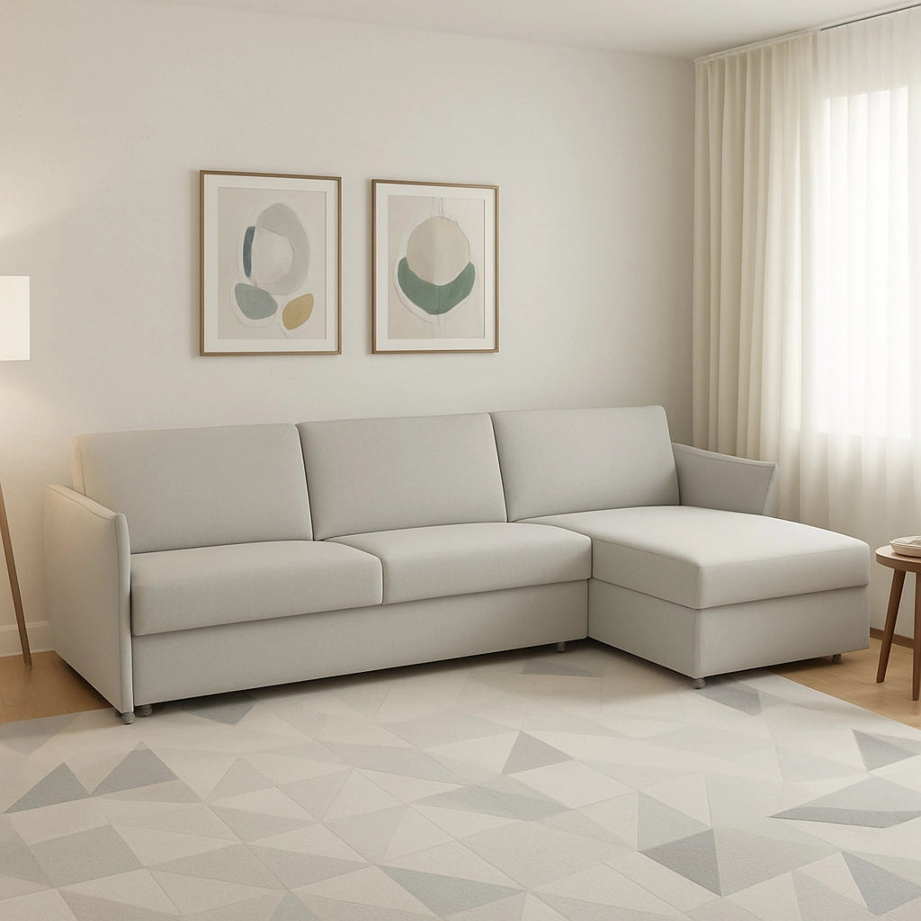 Posina, Divano Fisso con Penisola Sfoderabile Made in Italy, 260x160 cm Grigio Chiaro