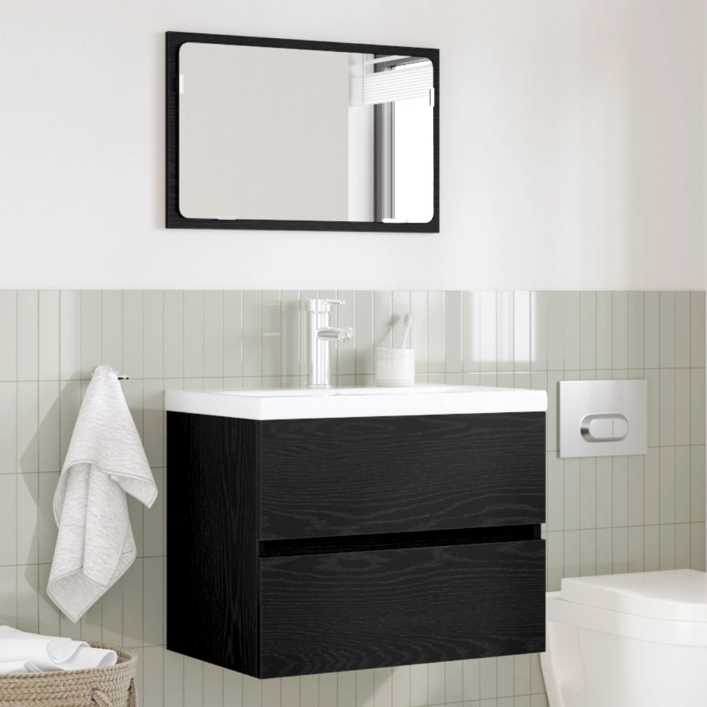 Set Mobili Bagno 2 Pezzi Nero Rovere Legno Ingengerizzato