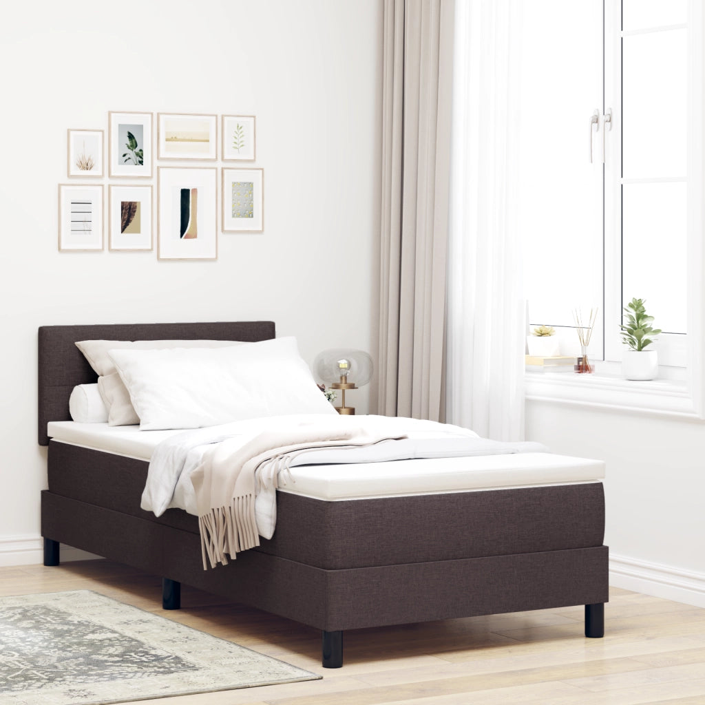 Letto Box Spring con Materasso e LED Marrone Scuro 100x200 cm Tessuto