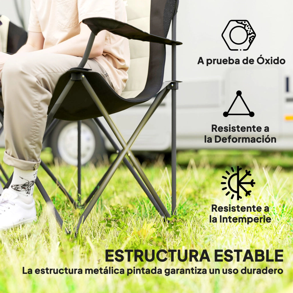 Sedia Pieghevole con Schienale Alto e Portabibite ¨C Zephmum ¨C Crema e Nero