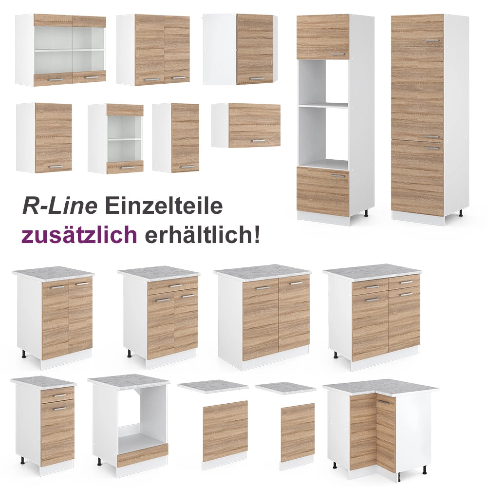 Vicco Cucina ad angolo Bianco/Sonoma 187 x 167 cm , PL Marmo con striscia LED