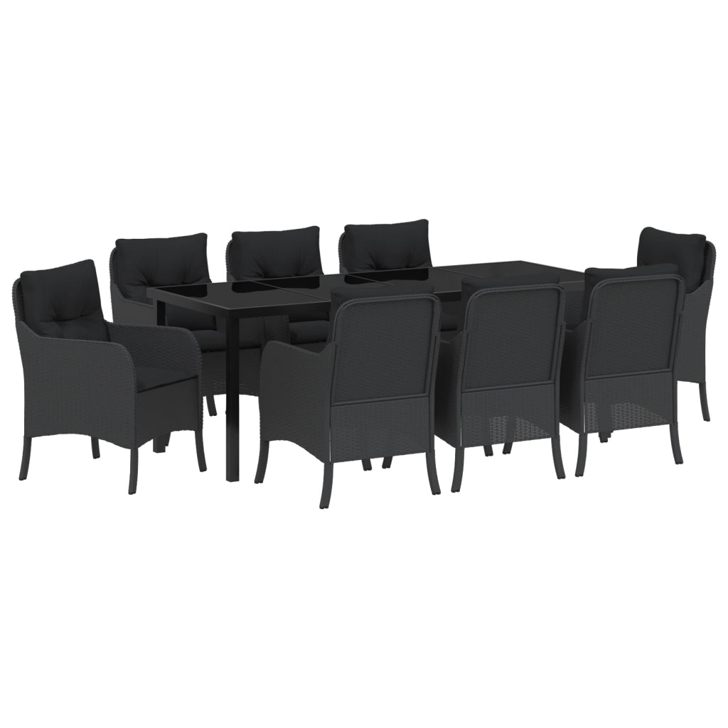 Set da Pranzo da Giardino da 9 Pezzi con Cuscini Nero Rattan Polimerico
