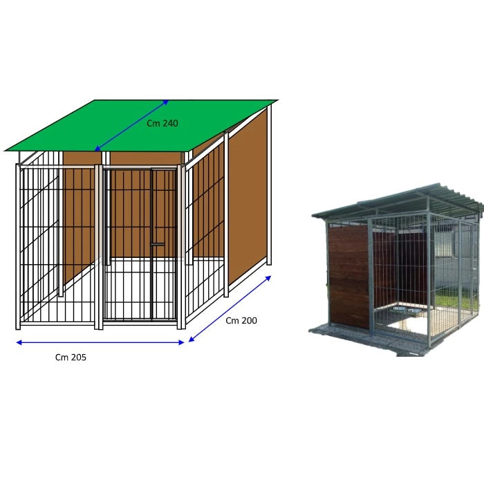 Recinto per cani 2x2 metri box modulare con copertura e retro in legno