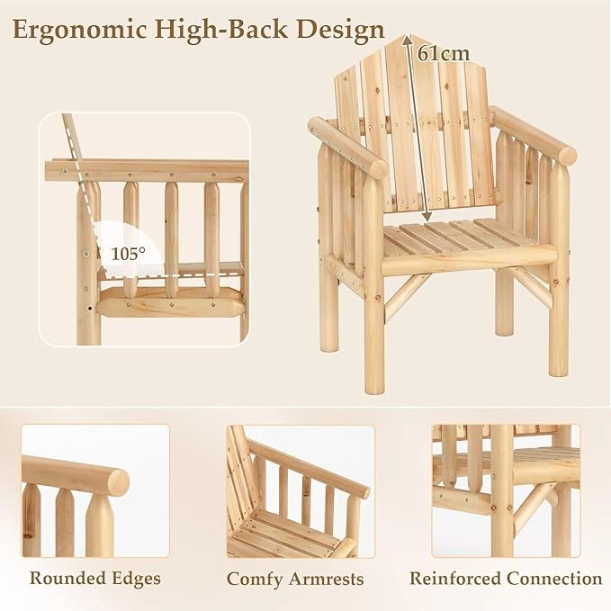 Poltrona da Esterno in Legno, Sedia da Pranzo per Patio con Braccioli e Schienale Alto Inclinato per Veranda, Cortile, Giardino, Patio e Bordo Piscina, Portata 150 kg (Naturale)