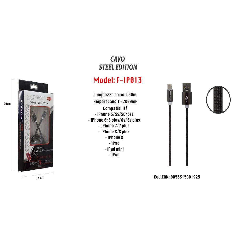 Trade Shop - Cavo Di Ricarica Per Iphone Ipad 5volt-2000ma 1mt Alta Velocità Usb Maxtech F-ip013 -