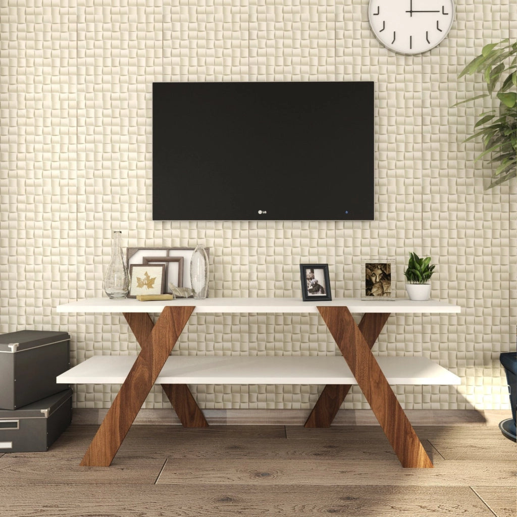 Porta TV in legno "Basic" - 120 x 33 x 45 cm - Bianco