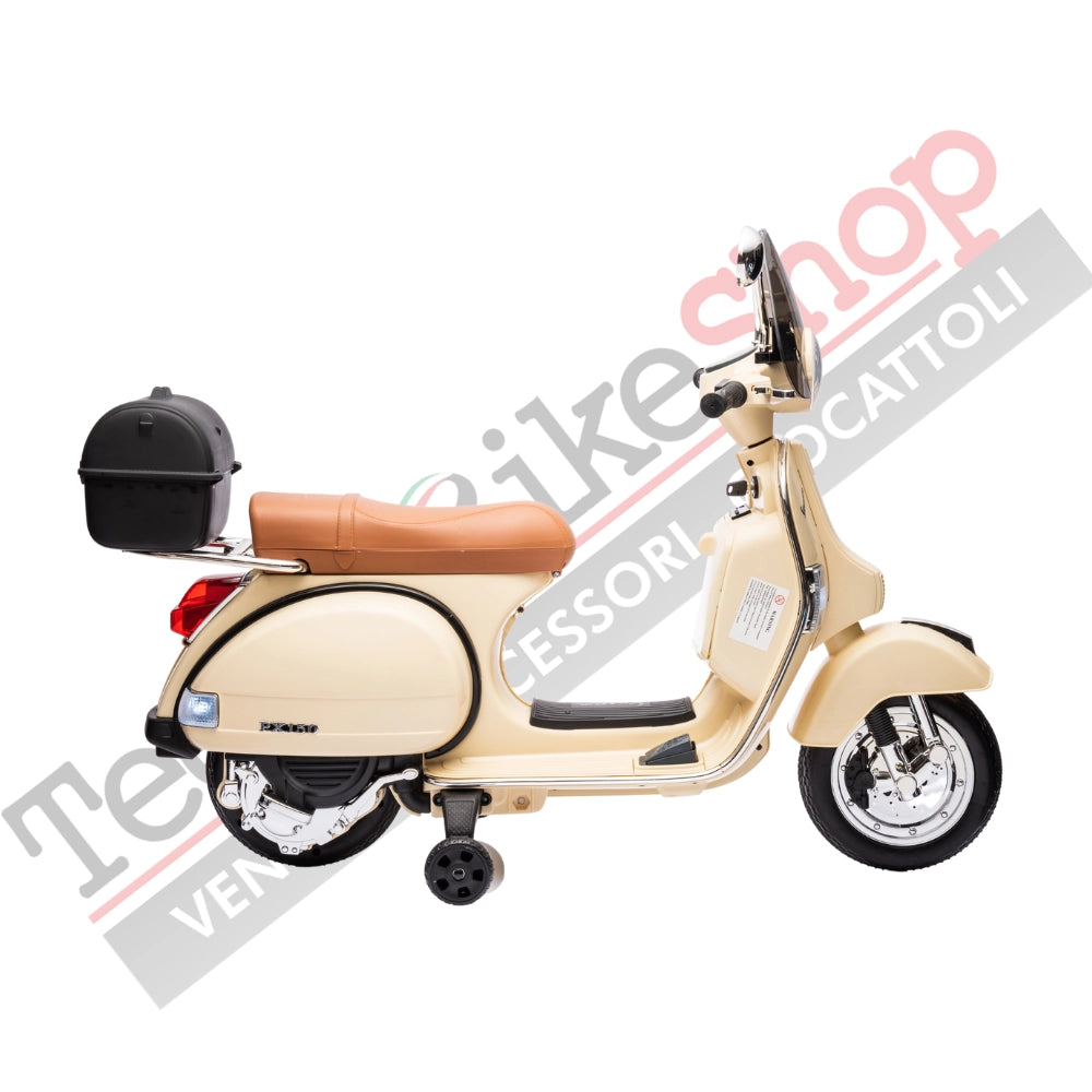 Moto Scooter Elettrico per Bambini Piaggio VESPA PX150 FULL con Parabrezza e Bauletto 12V-Avorio
