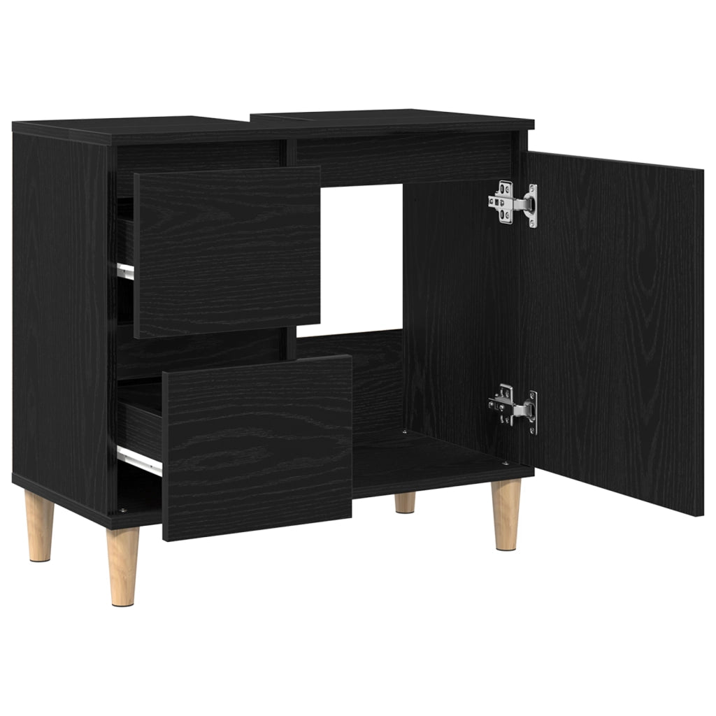 Armadietto Lavabo Nero Rovere 65x33x60 cm Legno ingegnerizzato