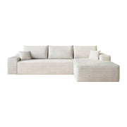 Divano angolare modulare con chaise longue in velluto a coste rigato e schiuma elastica facile da montare bianco