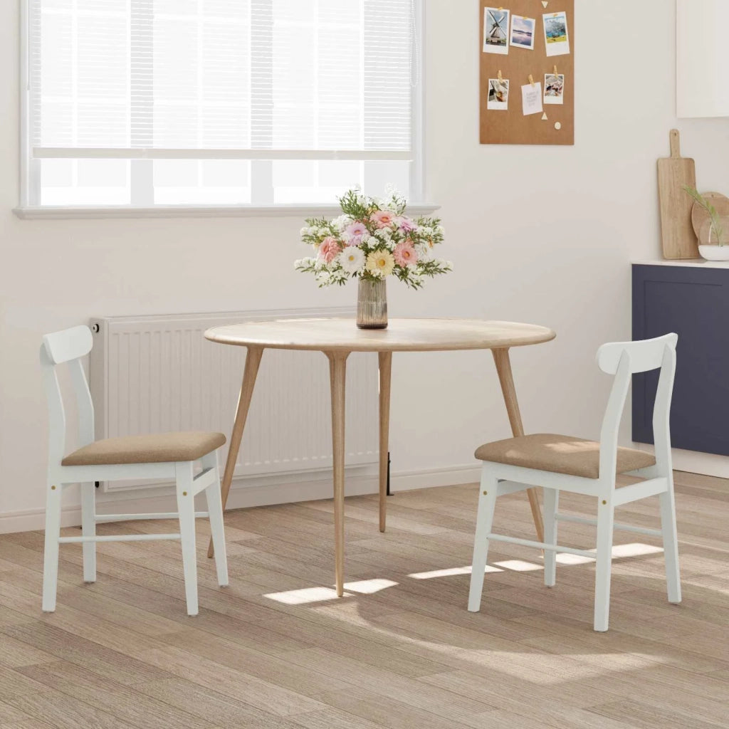 Sedia da pranzo 2 pcs Bianco e marrone Legno di gomma solido