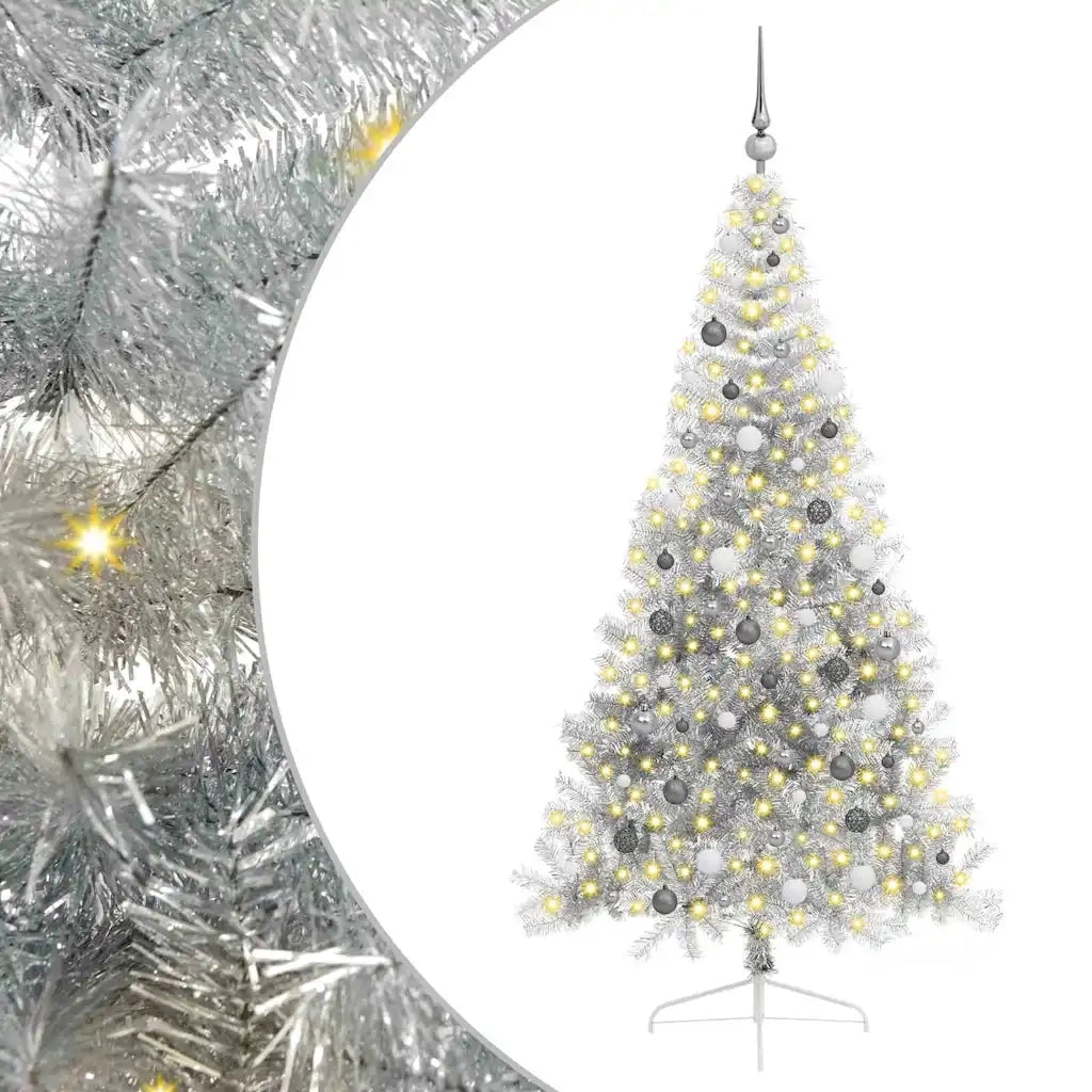 Albero di Natale artificiale con luci integrate Argento 210 cm 3397218