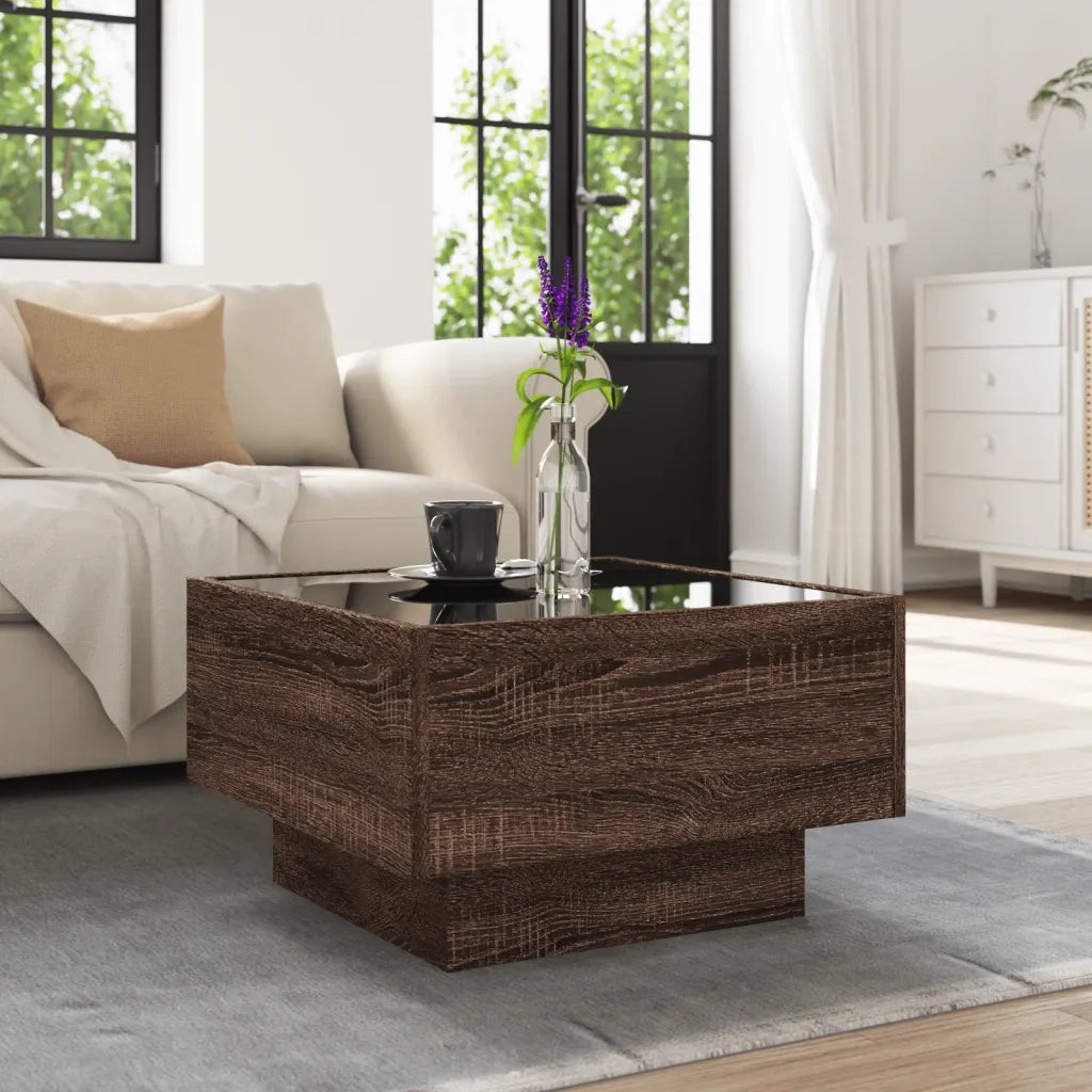 Tavolino Salotto con LED Rovere Marrone 50x50x30 cm Multistrato