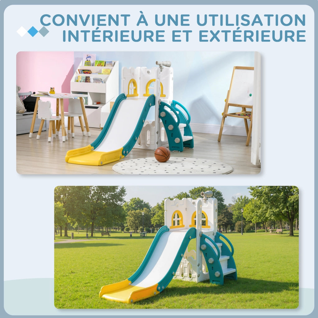 Letto a soppalco per bambini con scivolo e cestino da basket ¨C zephmum ¨C 70x177x92 cm giallo