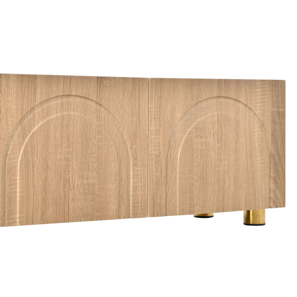 Mobile porta TV con 4 ante e rilievo ad arco, piedi in metallo, per soggiorno, in MDF e truciolare, 180 × 35 × 40 cm