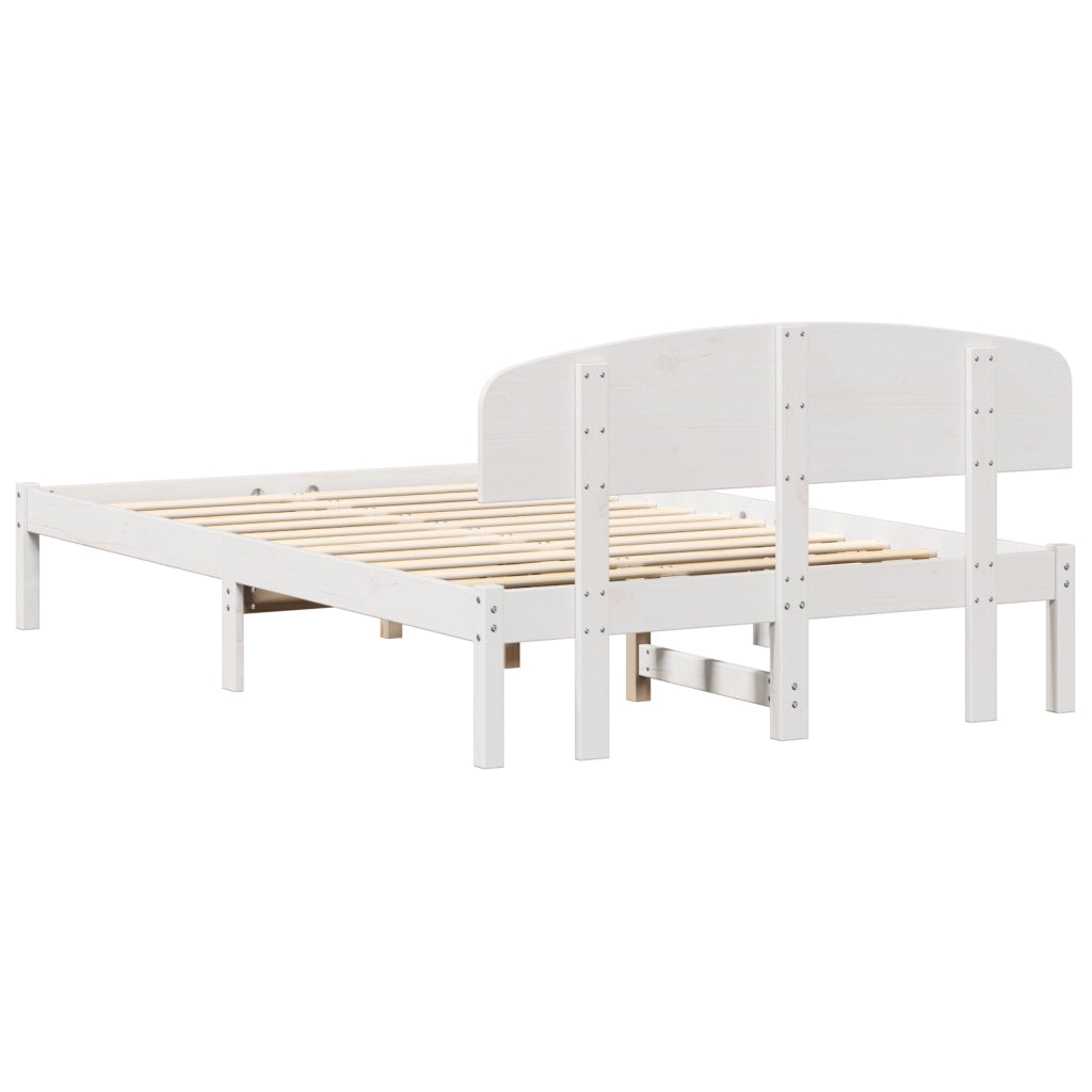Struttura Letto con Testiera Bianca 135x190 cm in Legno Massello di Pino