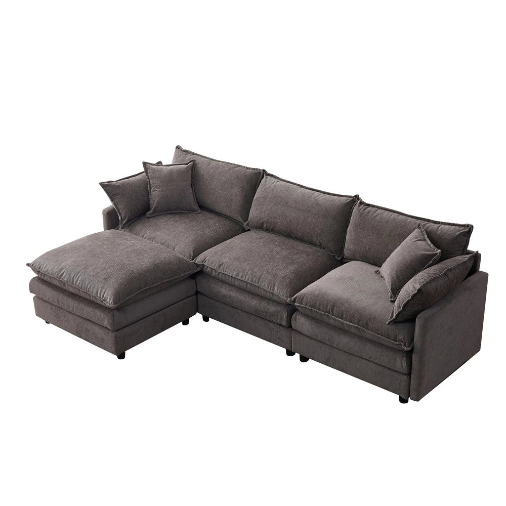 Divano Angolare Modulare 3 Posti con Chaise Longue e Poggiapiedi in Tessuto Chenille ¨C Xylo