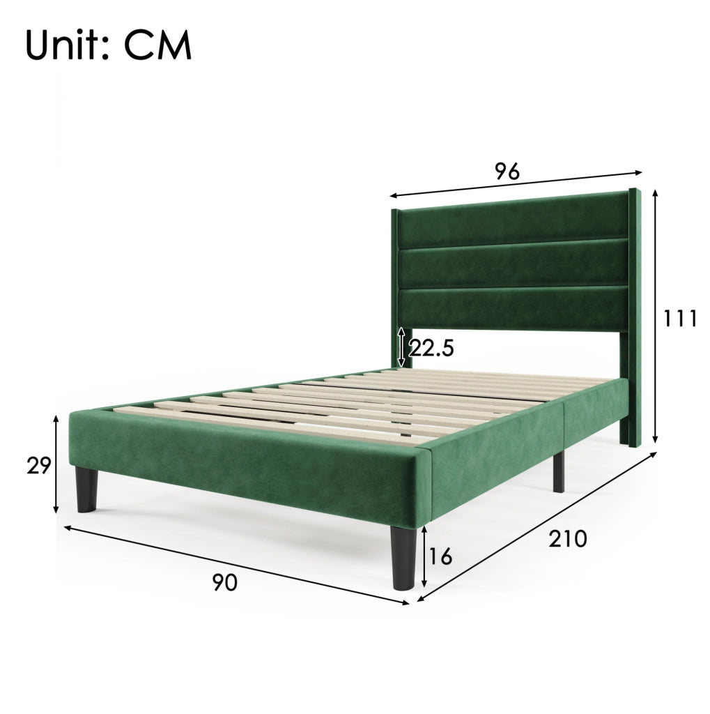 Letto imbottito 90x200 cm in velluto verde scuro con rete