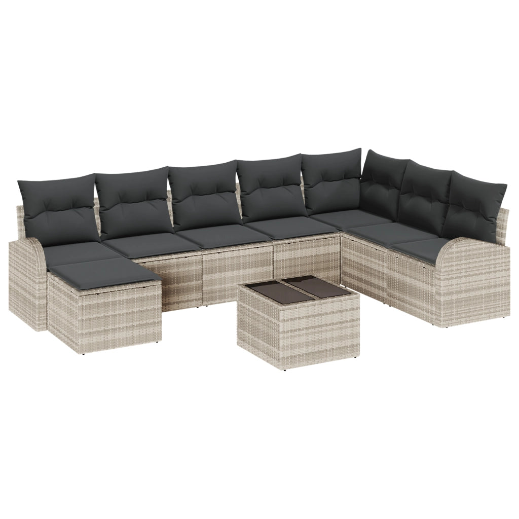 Set Divano da Giardino 9 Pezzi con Cuscini Grigio in Rattan Sintetico