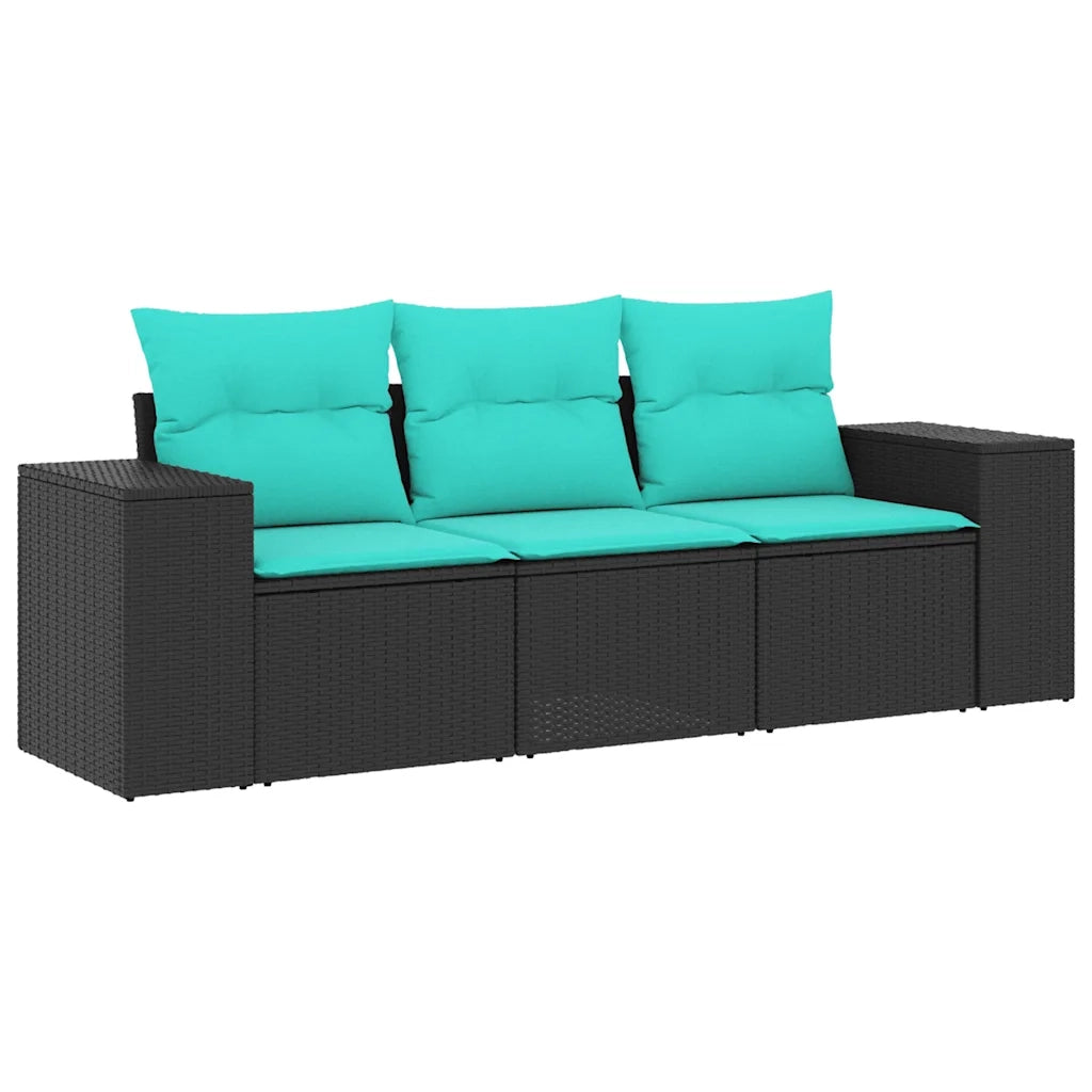Salotto da Giardino-Set Divani da Giardino 3 pz con Cuscini Nero in Polyrattan 830528