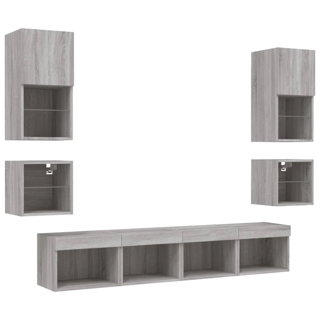 Mobile TV multimediale scaffale TV credenza mobile TV sala da pranzo soggiorno camera da letto con illuminazione a LED 8 pezzi legno ingegnerizzato Sonoma grigio 02_0029484