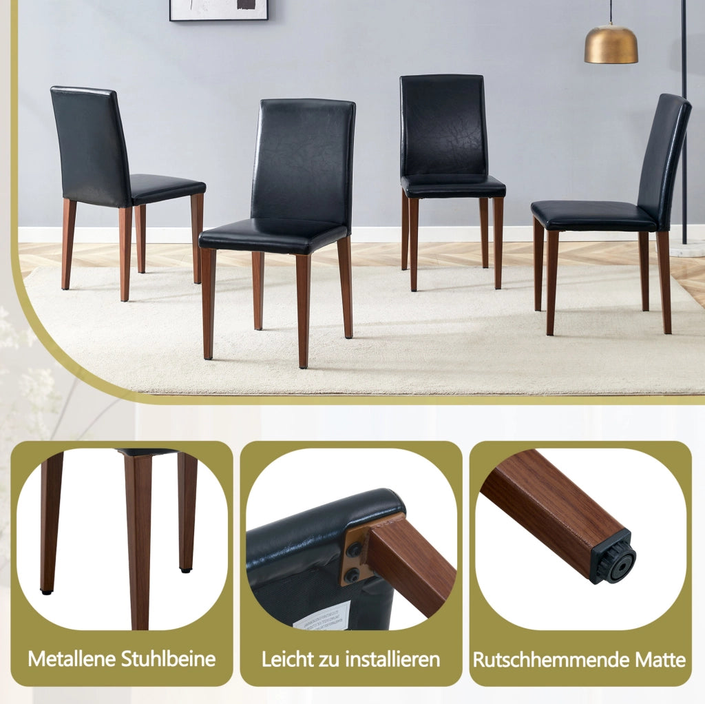 Set 2 sedie da pranzo moderne in PU nero con gambe effetto noce; 90 cm